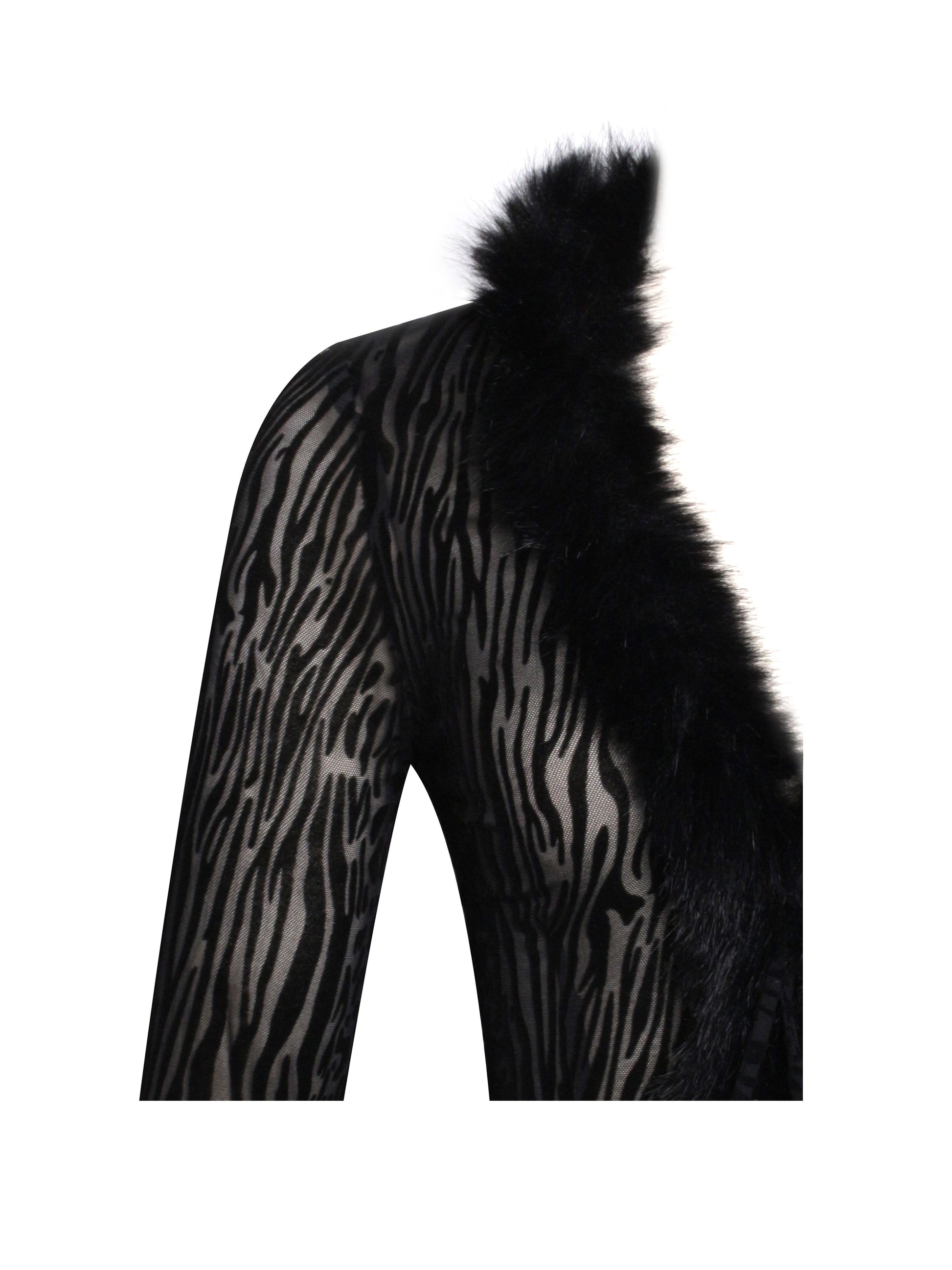 Hali Black Animal Print Burnout Velvet Fur Trim Top