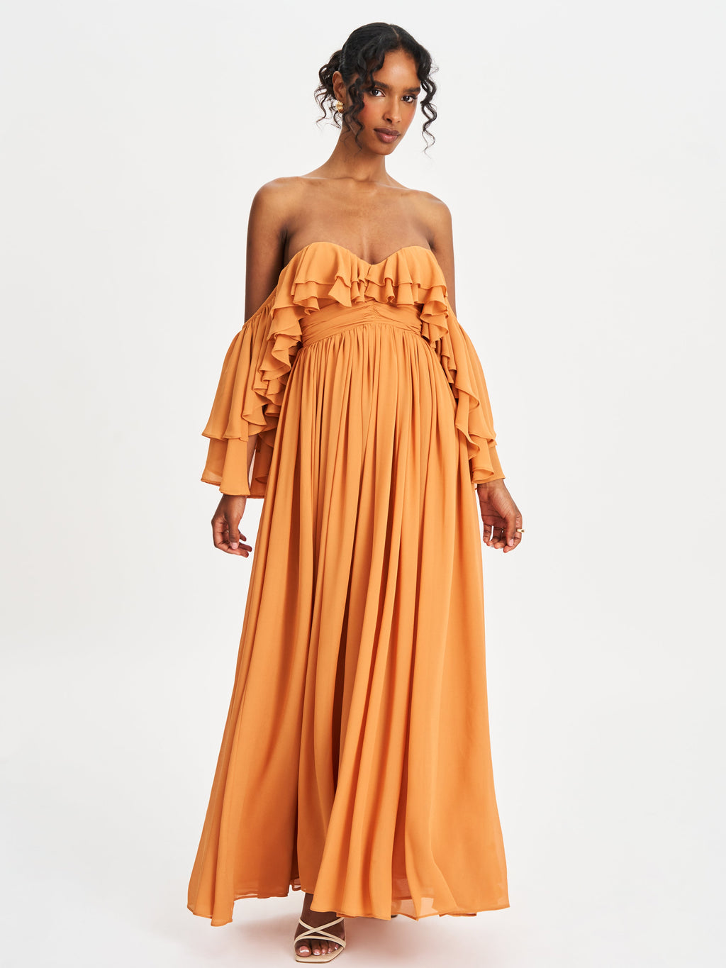 Kaela Brickwork Off Shoulder Chiffon Maxi Dress - HOUSE OF SHE