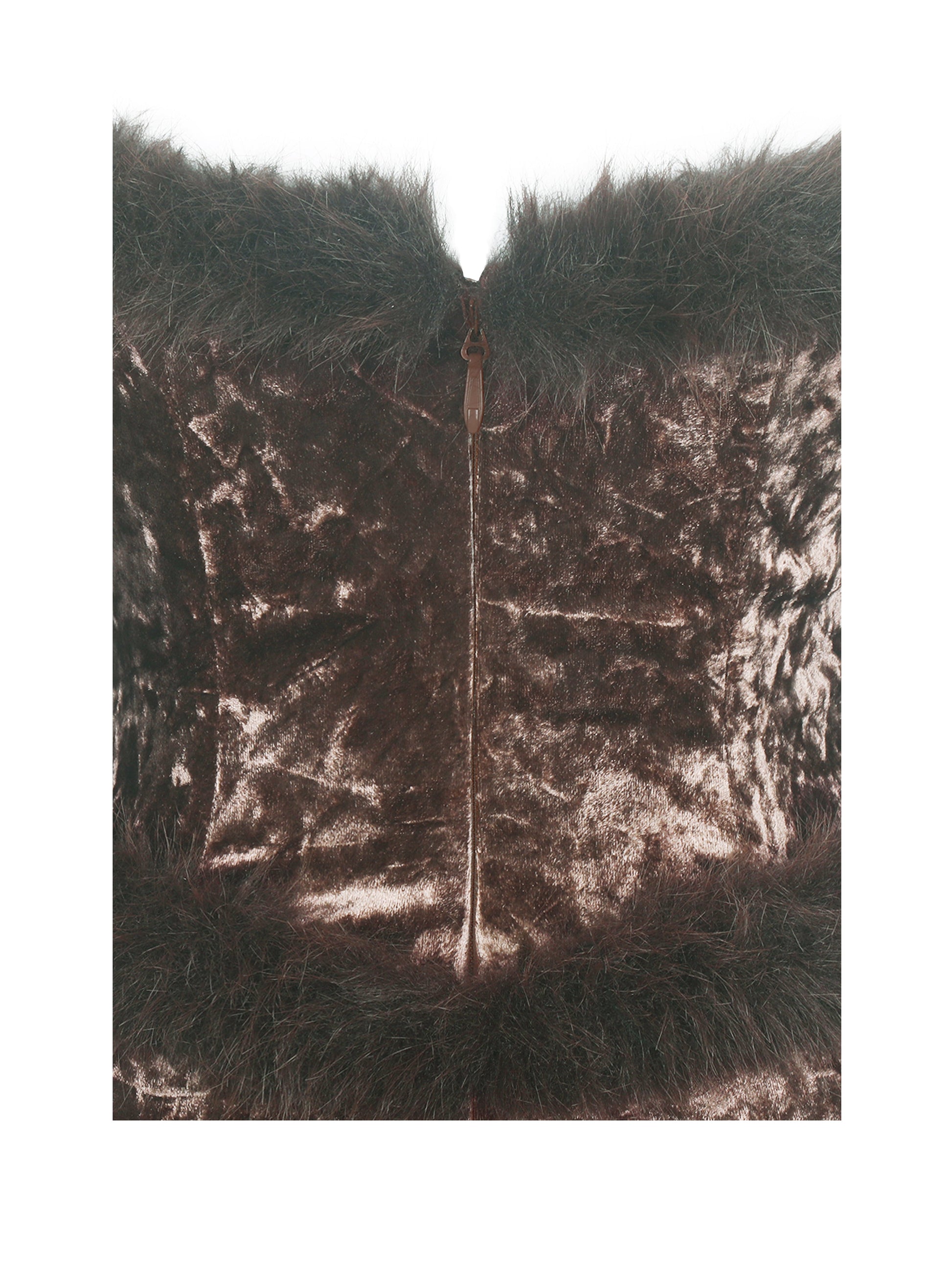 Tessa Coffee Sweetheart Bardot Faux Fur Velvet Mermaid Maxi Dress