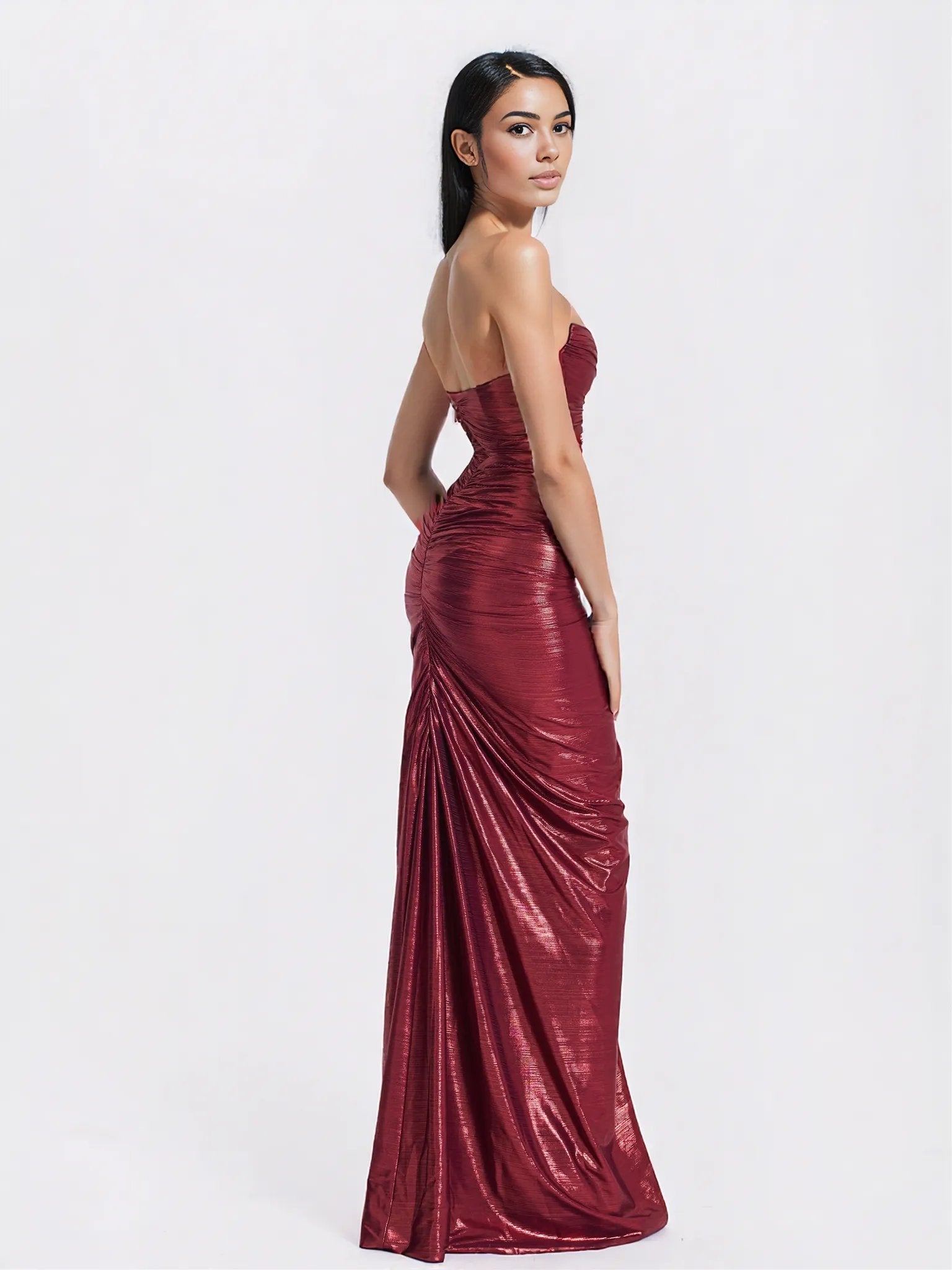 Sable Ruched Burgundy Glitter Mermaid Gown - HOUSE OF SHE