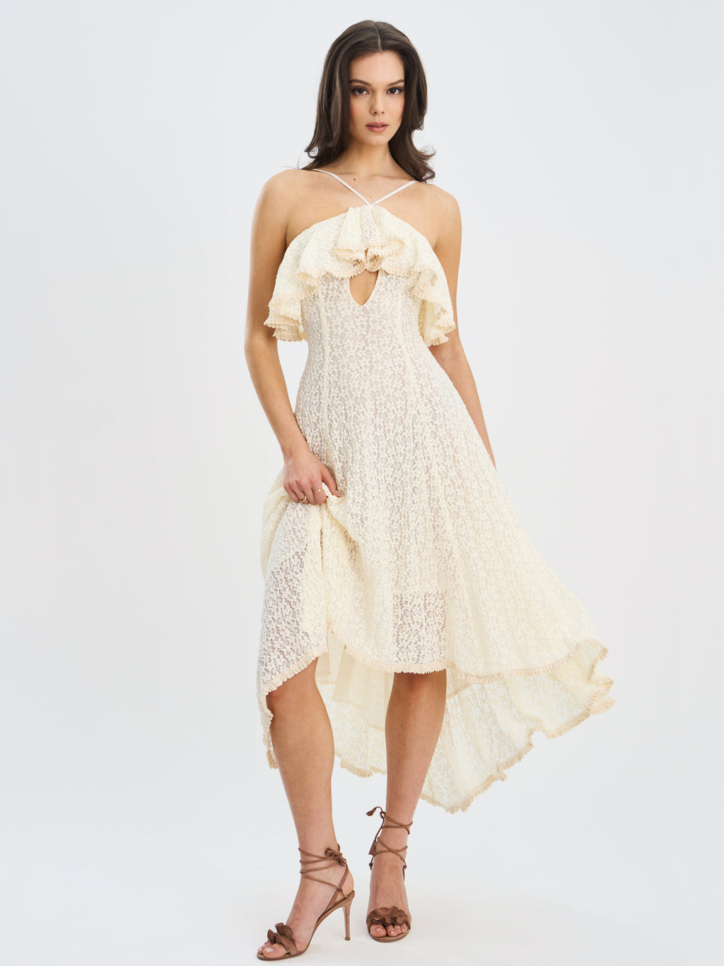 Idra Lace Trim Sleeveless Crochet Midi Trailing Dress - HOUSE OF SHE