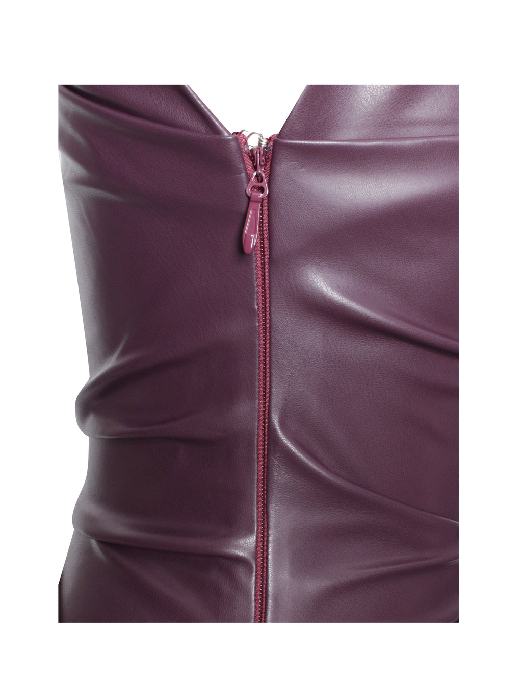 Sabina Purple Leather Slash Neck Midi Dress
