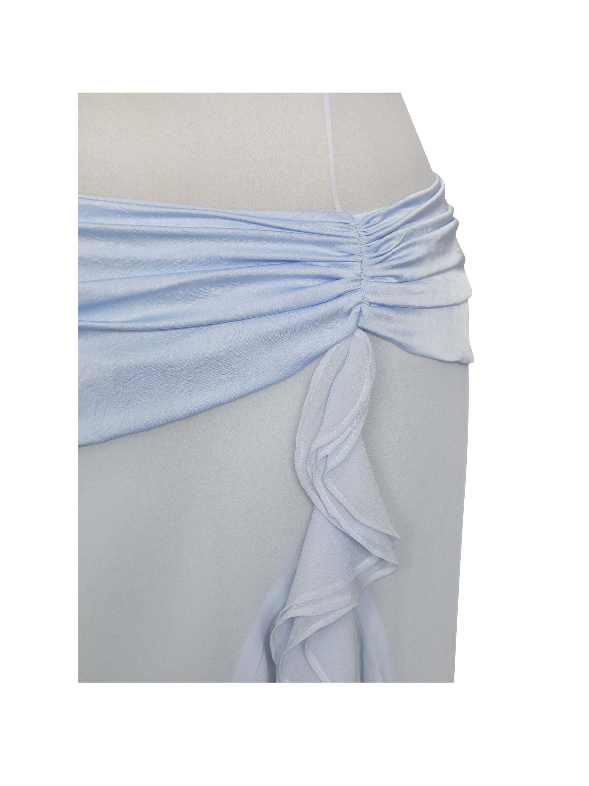 Lacy Blue Ruched Breast High Slit Chiffon Dress - HOUSE OF SHE