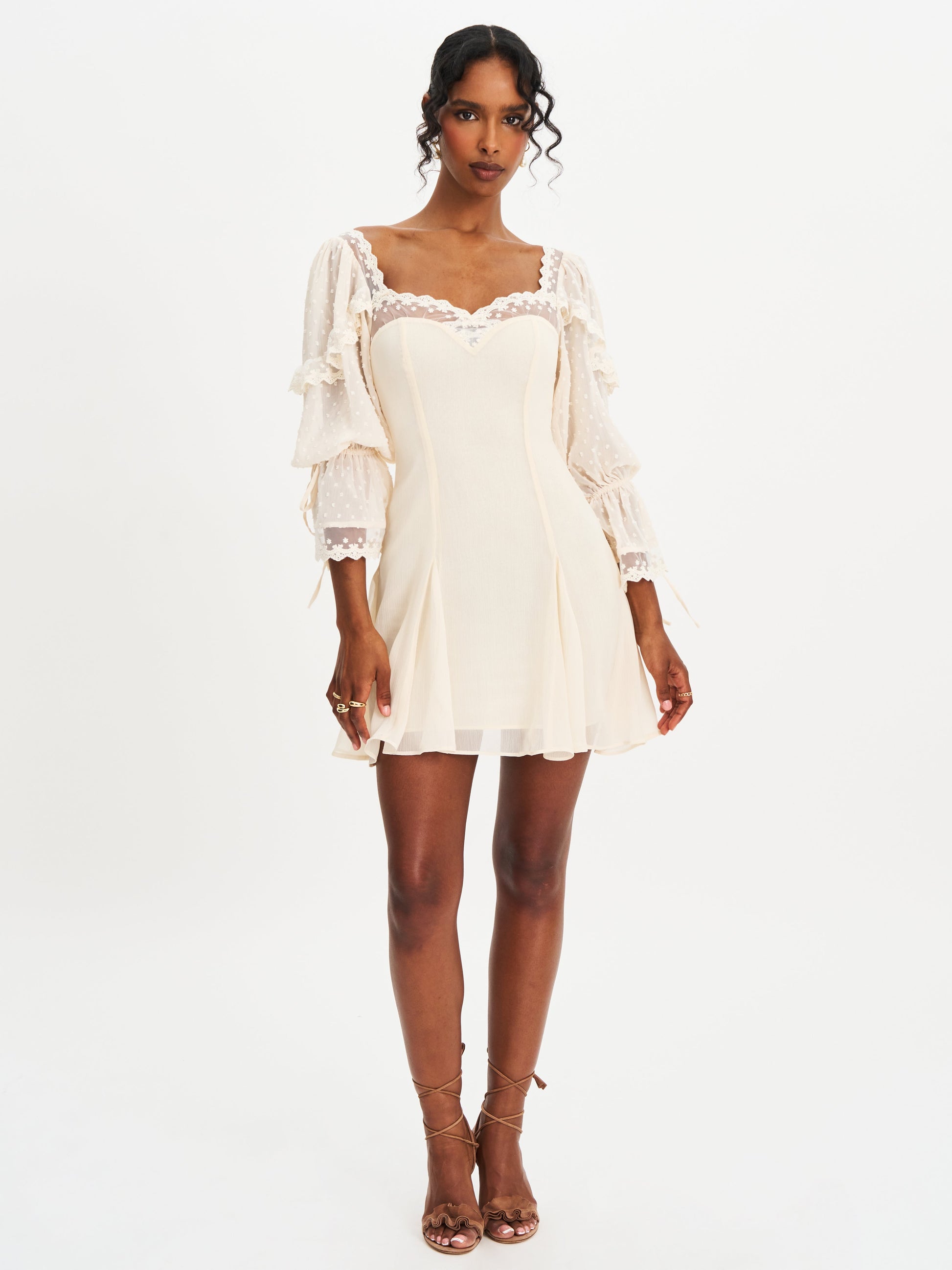 Zakira Lace Trim Half Sleeve Mini Dress - HOUSE OF SHE