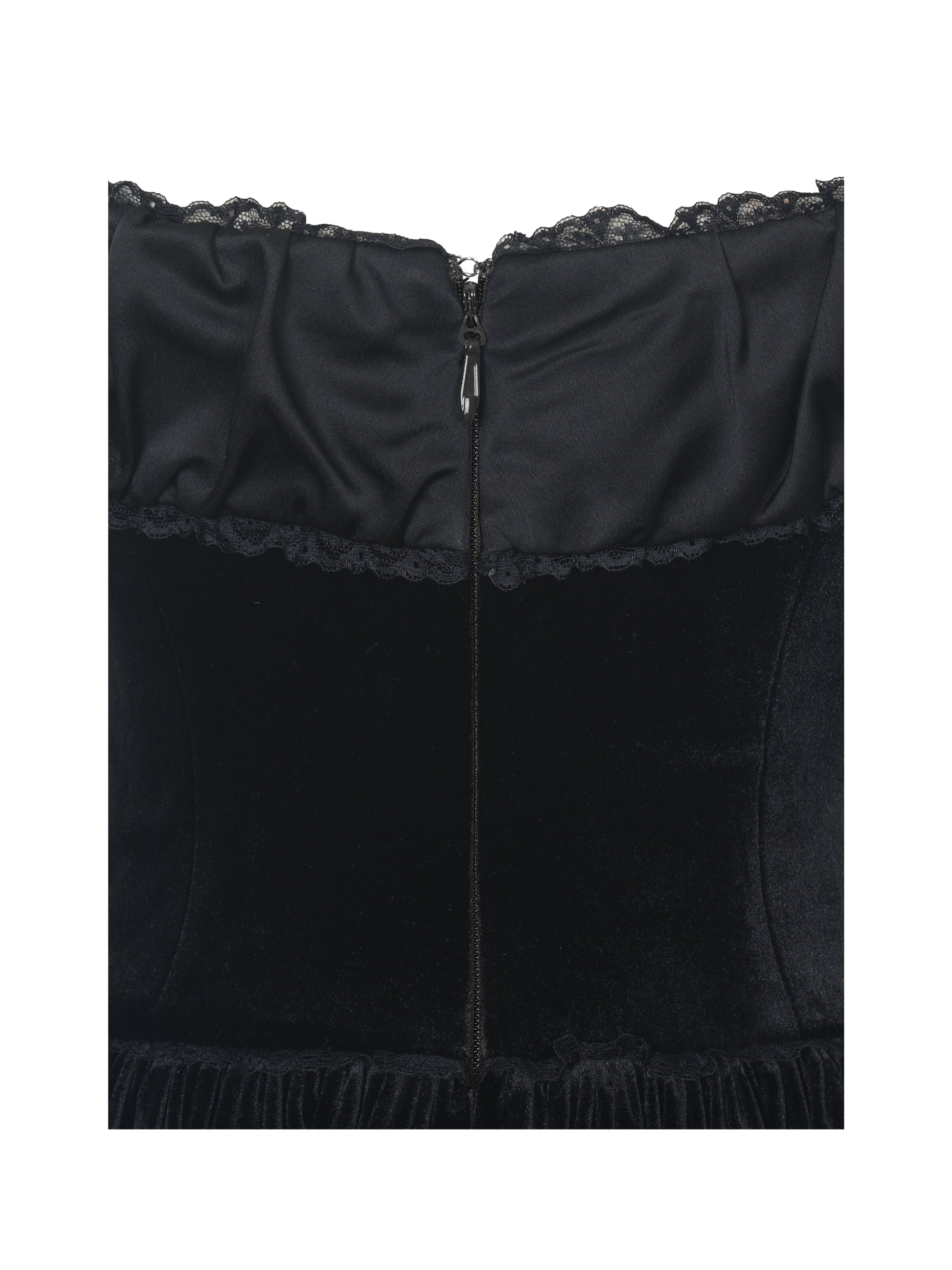 Daisha Black Lace Trimmed Off-Shoulder Ruched Mini Dress