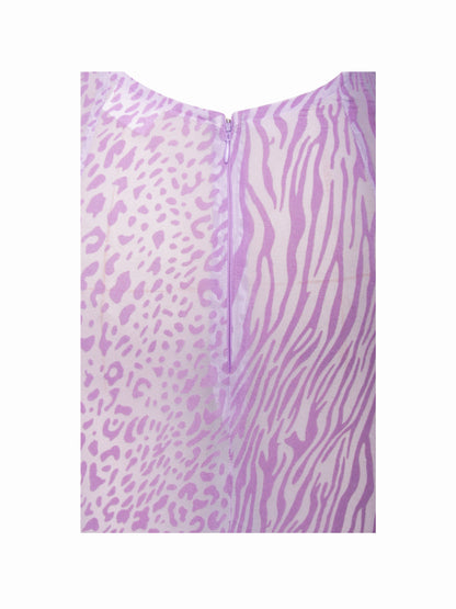 Olena Purple Velvet Animal Print Mesh Halter Maxi Dress