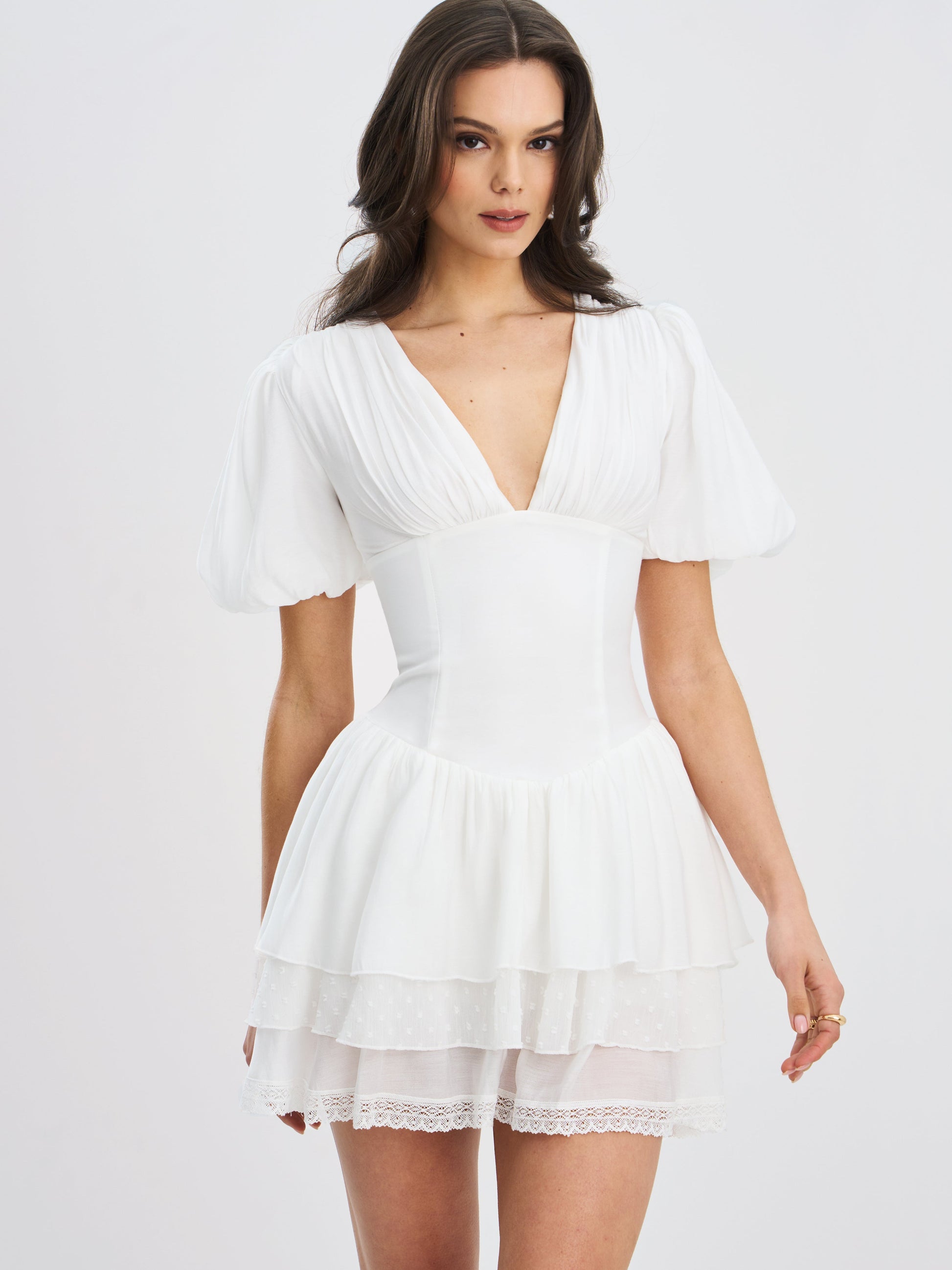 Caitlyn Bubble Sleeve Layered Mini Corset Dress - HOUSE OF SHE