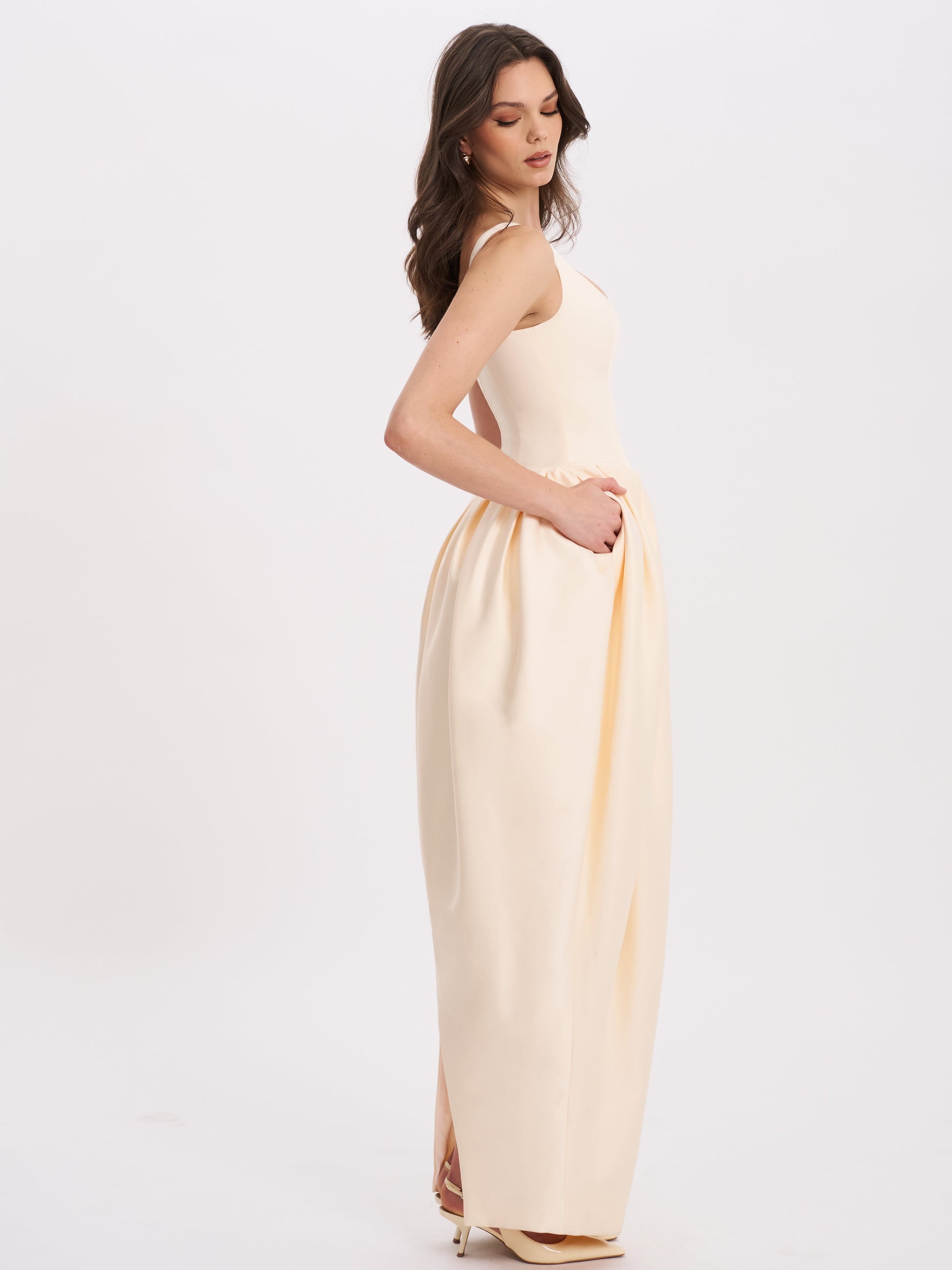 Udana Butter Yellow Drop Waist Tulip Gown - HOUSE OF SHE