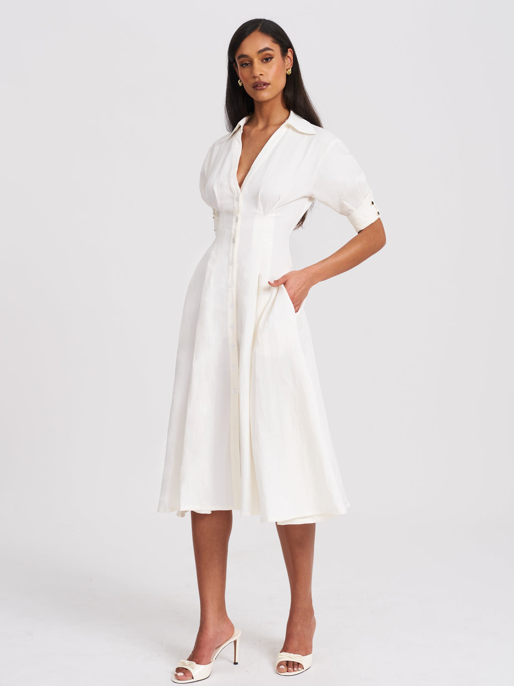 Palina Lyocell Pleated Midi Preppy Shirt Dress - HOUSE OF SHE
