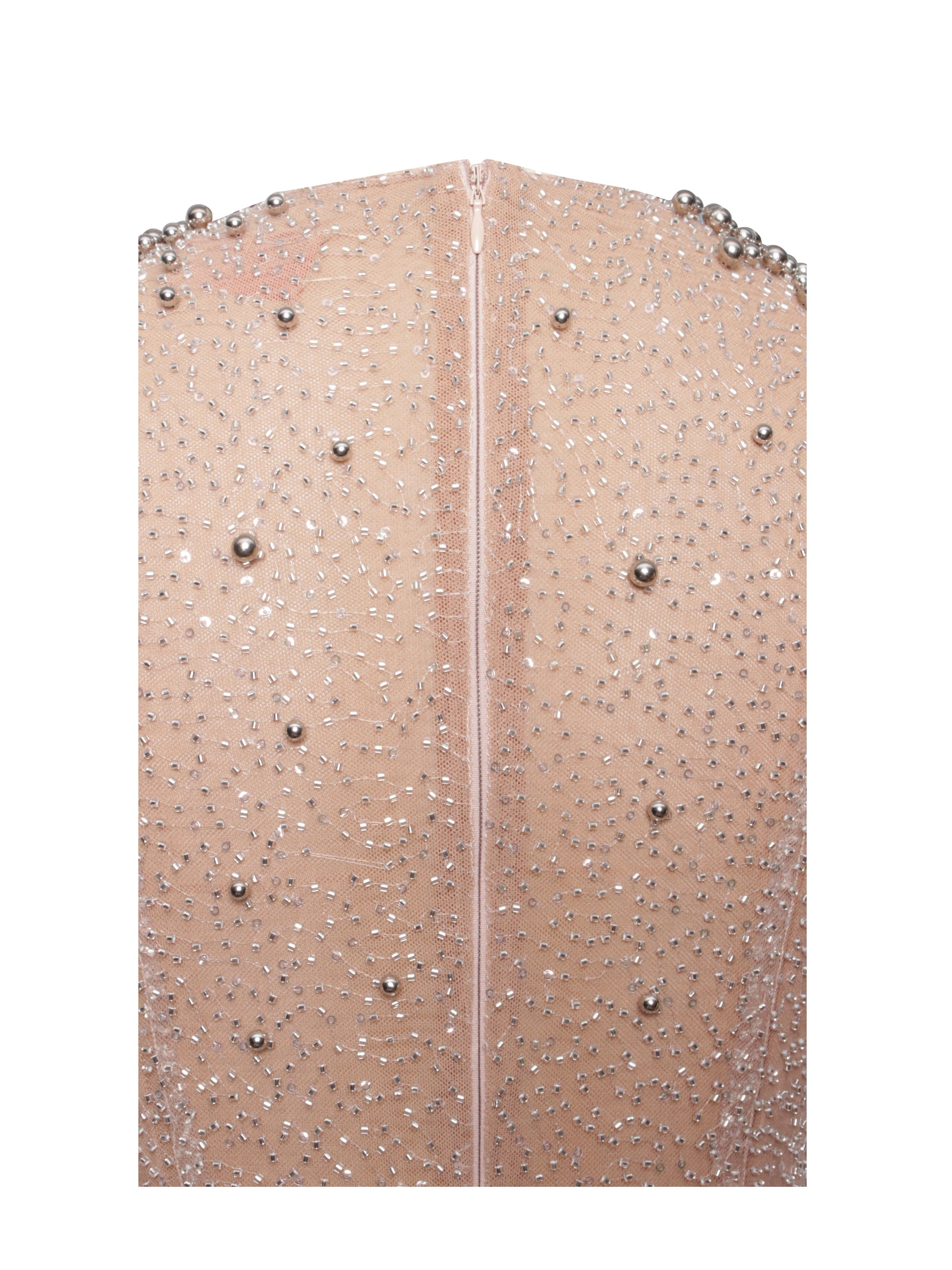 Rita Sequin Mesh Silver Beaded Mermaid Dress