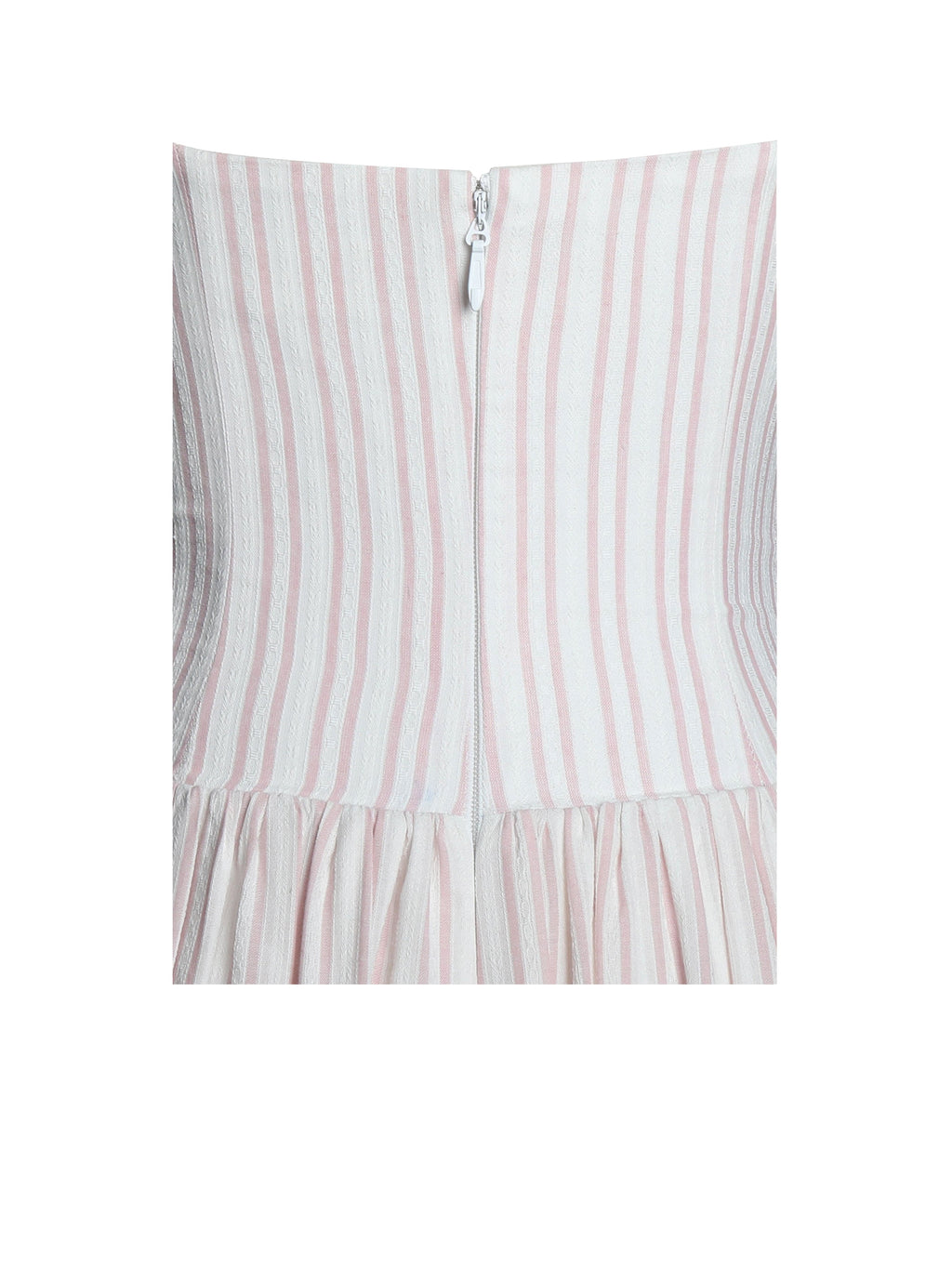 Zania Pink Stripe Ruched Breast Cotton Jacquard Midi Dress