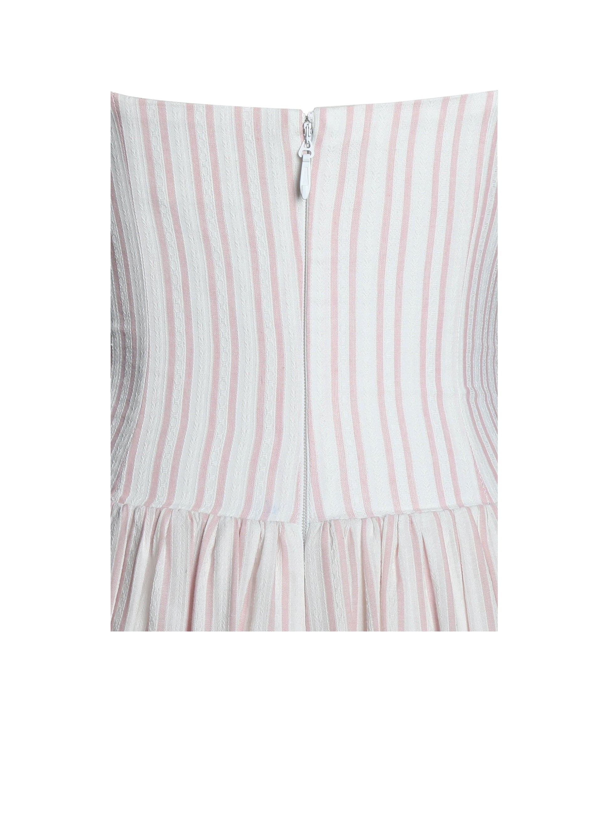 Zania Pink Stripe Ruched Breast Cotton Jacquard Midi Dress