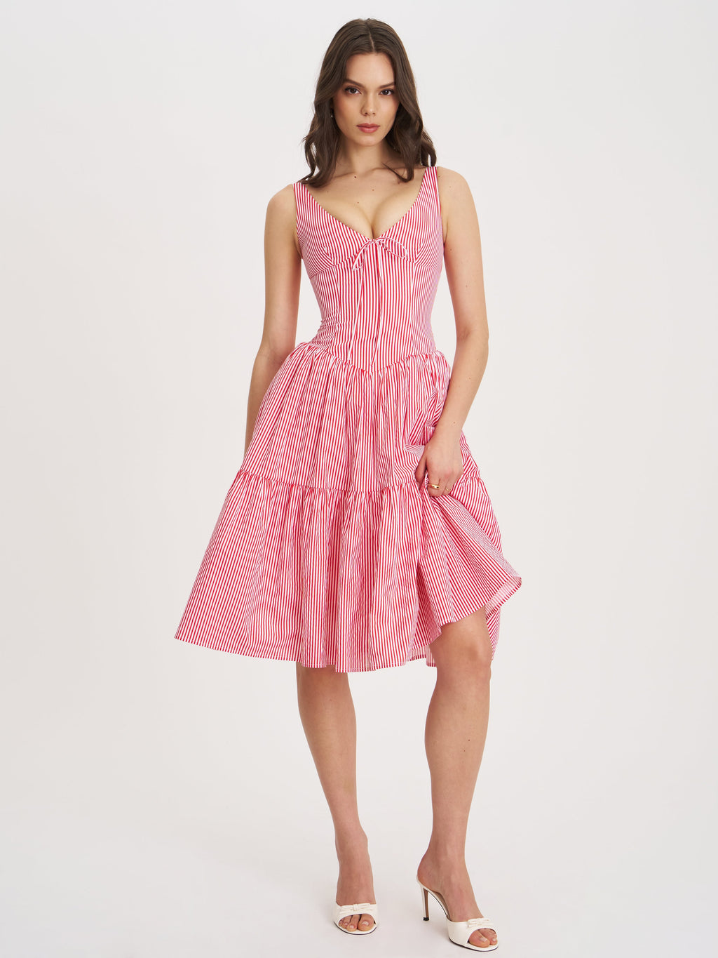Oceana Red Candy Stripe Drop Waist Midi Dress - HOUSE OF SHE