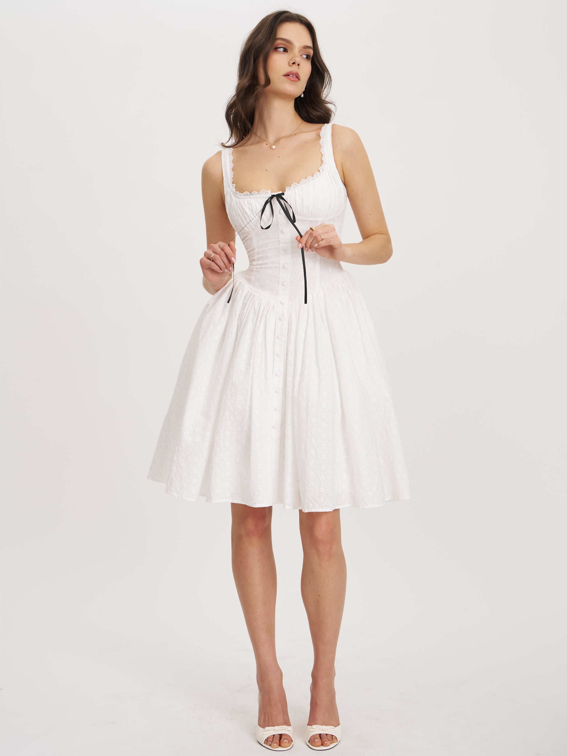 Madison Cotton Eyelet Square Neck Midi Dress - HOUSE OF SHE