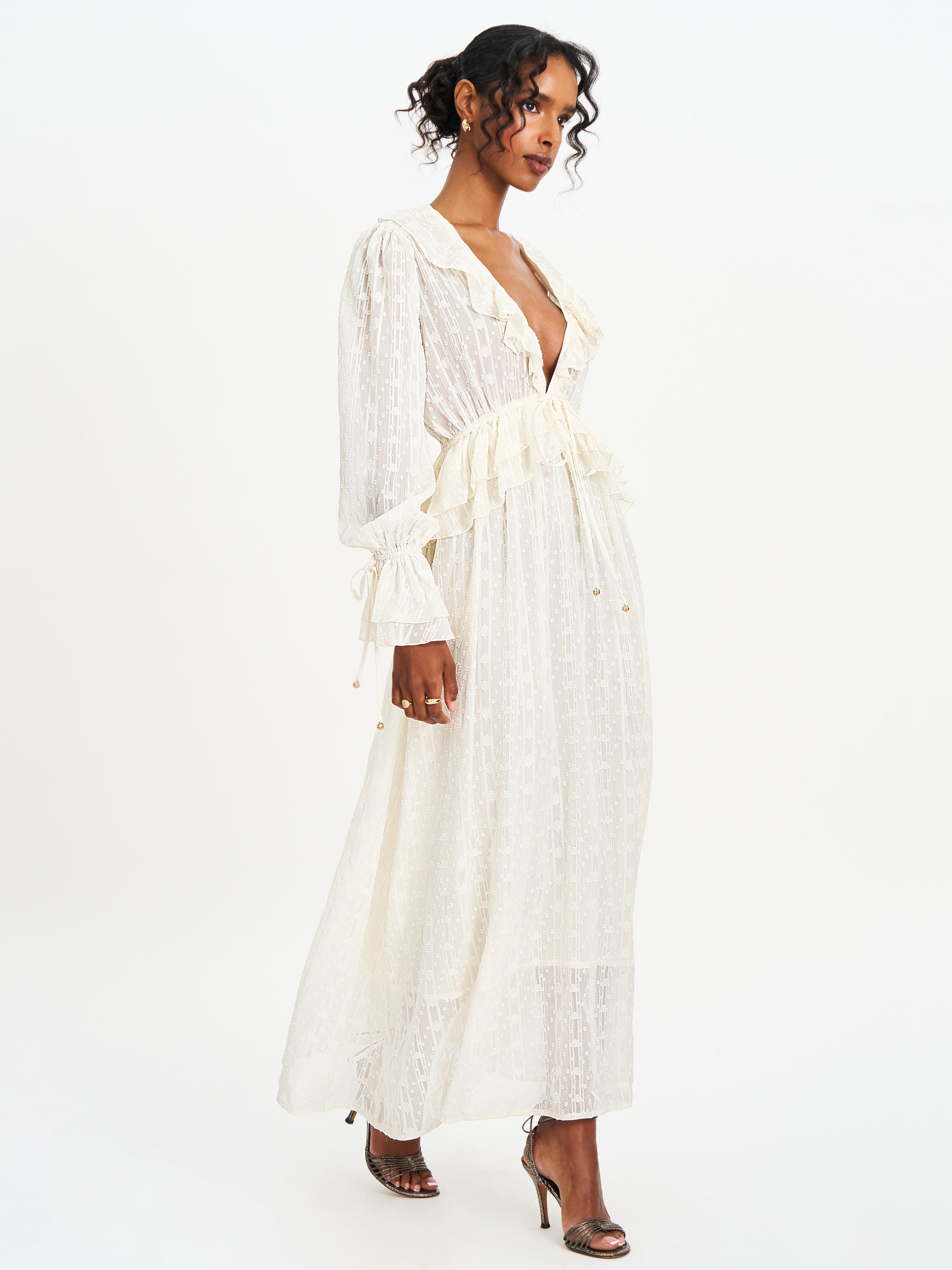 Safiya Jacquard Chiffon Long Sleeve Maxi Dress - HOUSE OF SHE