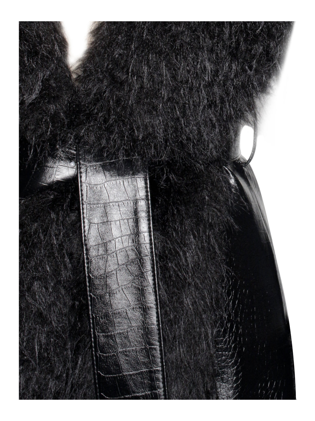 Zella Black Fur Vegan Croc Leather Coat