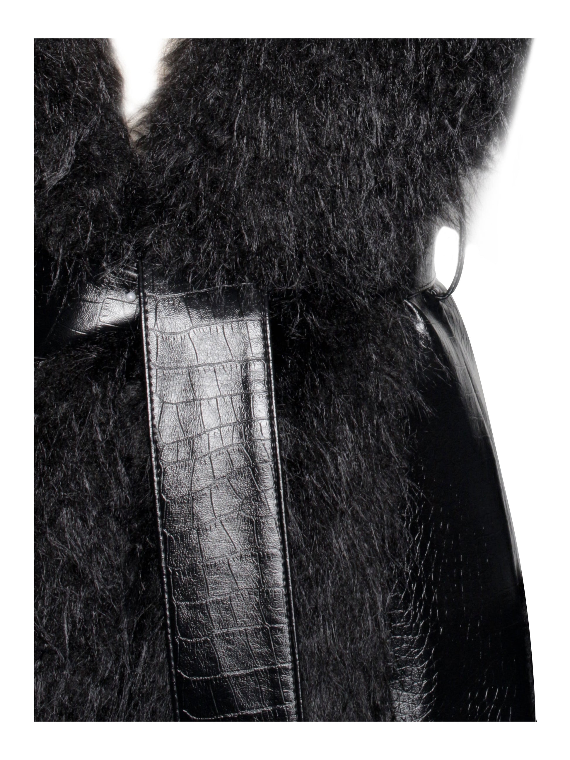 Zella Black Fur Vegan Croc Leather Coat