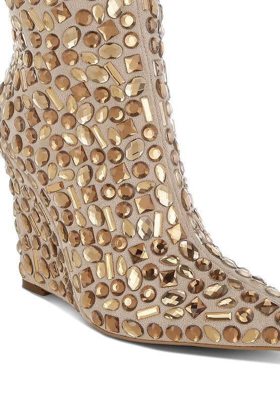 Trend Titan Diamante Slim Wedge Heel Boots  HOUSE OF SHE