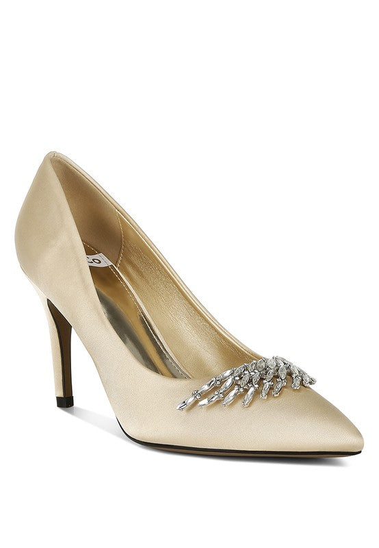 Rhodolia Diamante Brooch Detail Satin Pumps  HOUSE OF SHE