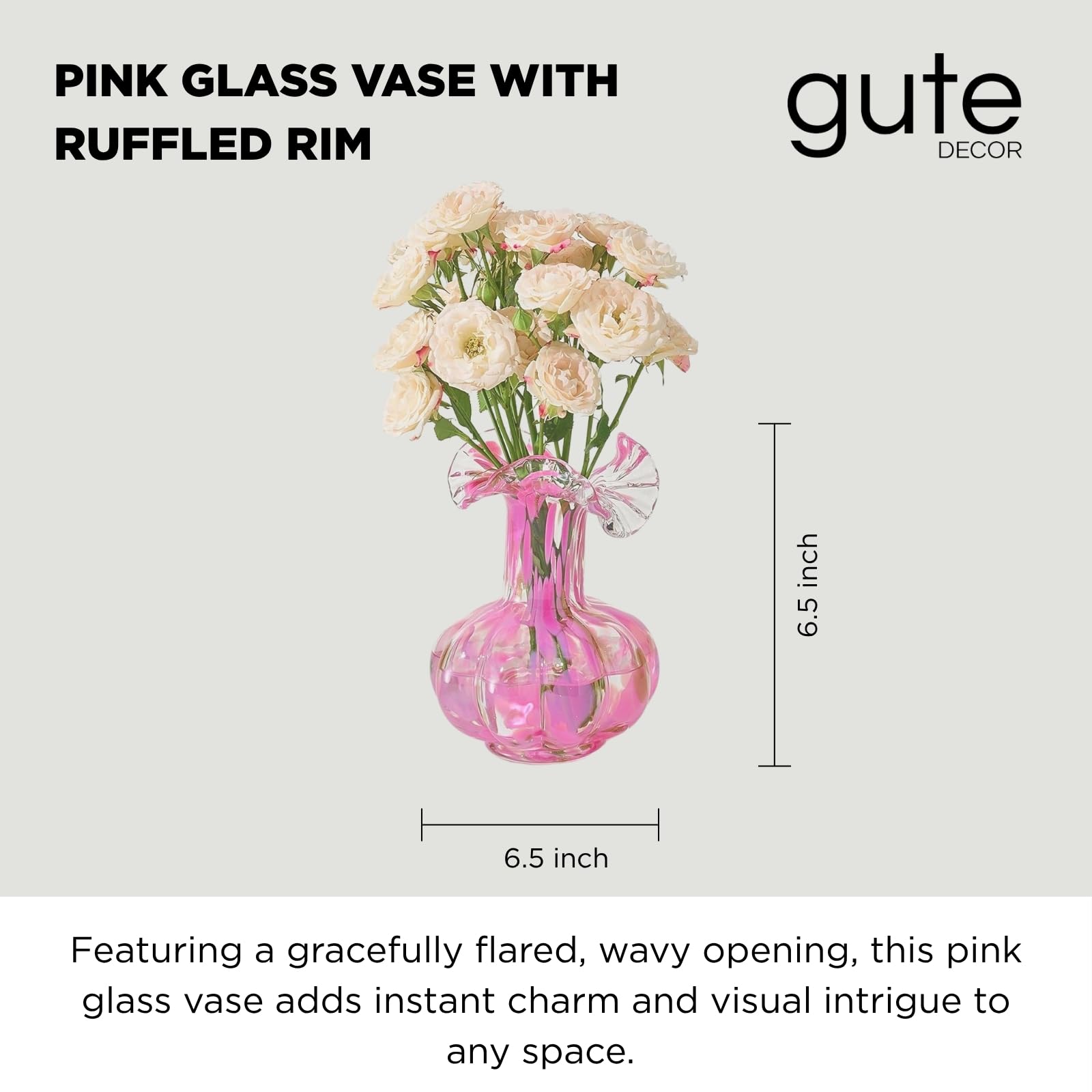 Blush Petal Small Hand‑Blown Glass Flower Vase Décor  – 7″  - HOUSE OF SHE