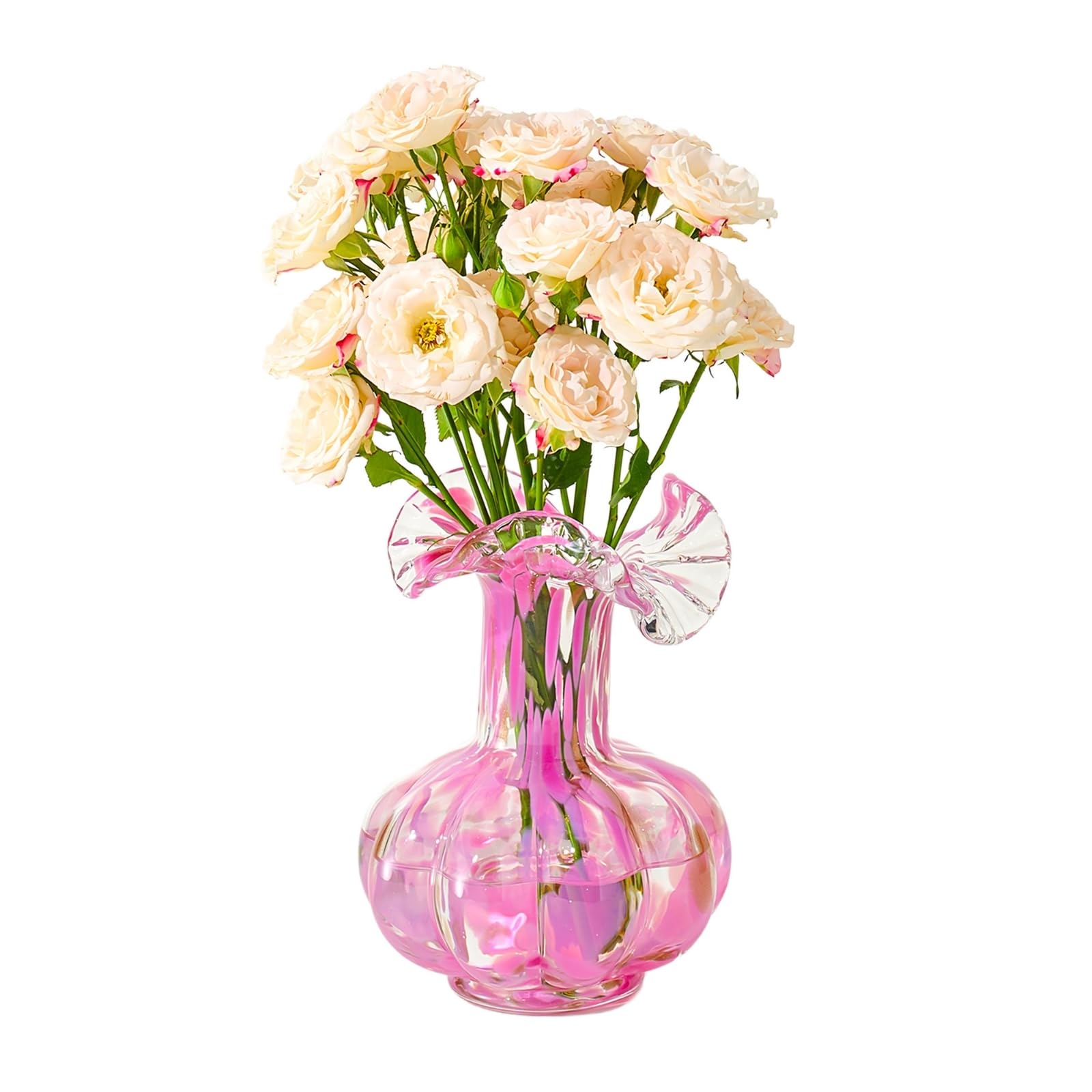 Blush Petal Small Hand‑Blown Glass Flower Vase Décor  – 7″  - HOUSE OF SHE