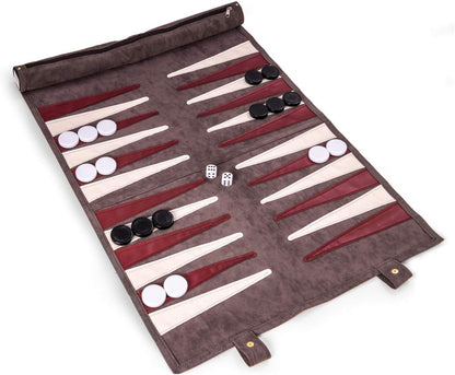 Christi Suede Roll-Up Backgammon Travel Set w/Playing Pieces