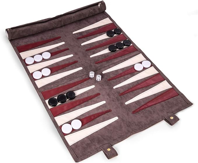 Christi Suede Roll-Up Backgammon Travel Set w/Playing Pieces