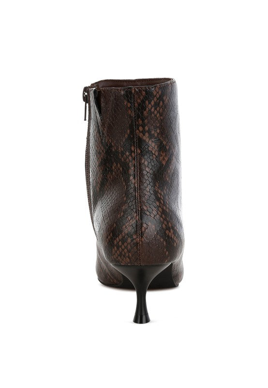 Thymus Snake Print Kitten Heel Boots - HOUSE OF SHE