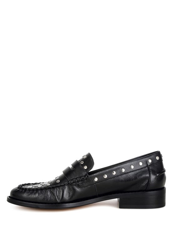 Oglavia Studs Embellished Leather Loafers - HOUSE OF SHE