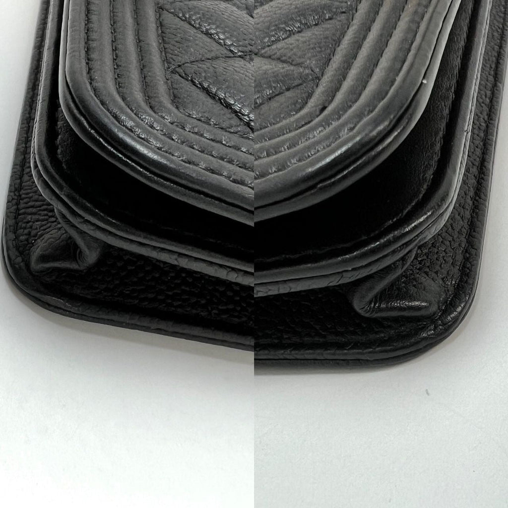Chanel Caviar Quilted Mini Boy Clutch Wallet on a Chain Black - HOUSE OF SHE