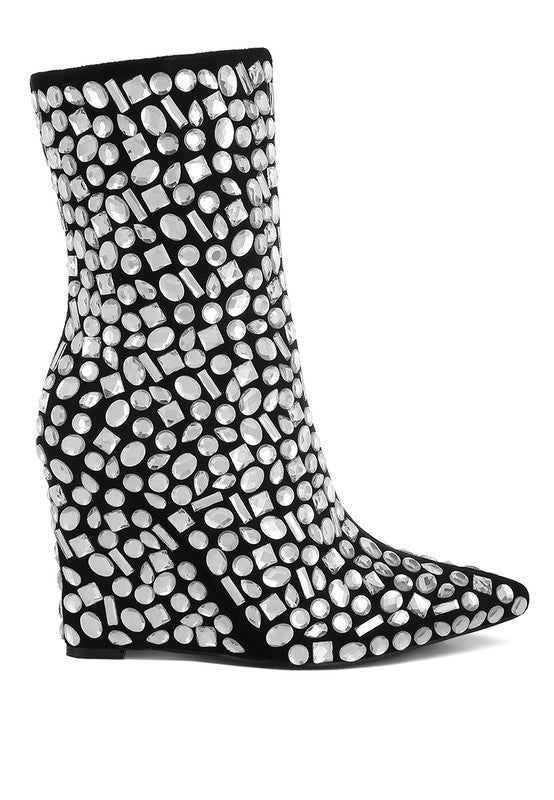 Trend Titan Diamante Slim Wedge Heel Boots  HOUSE OF SHE