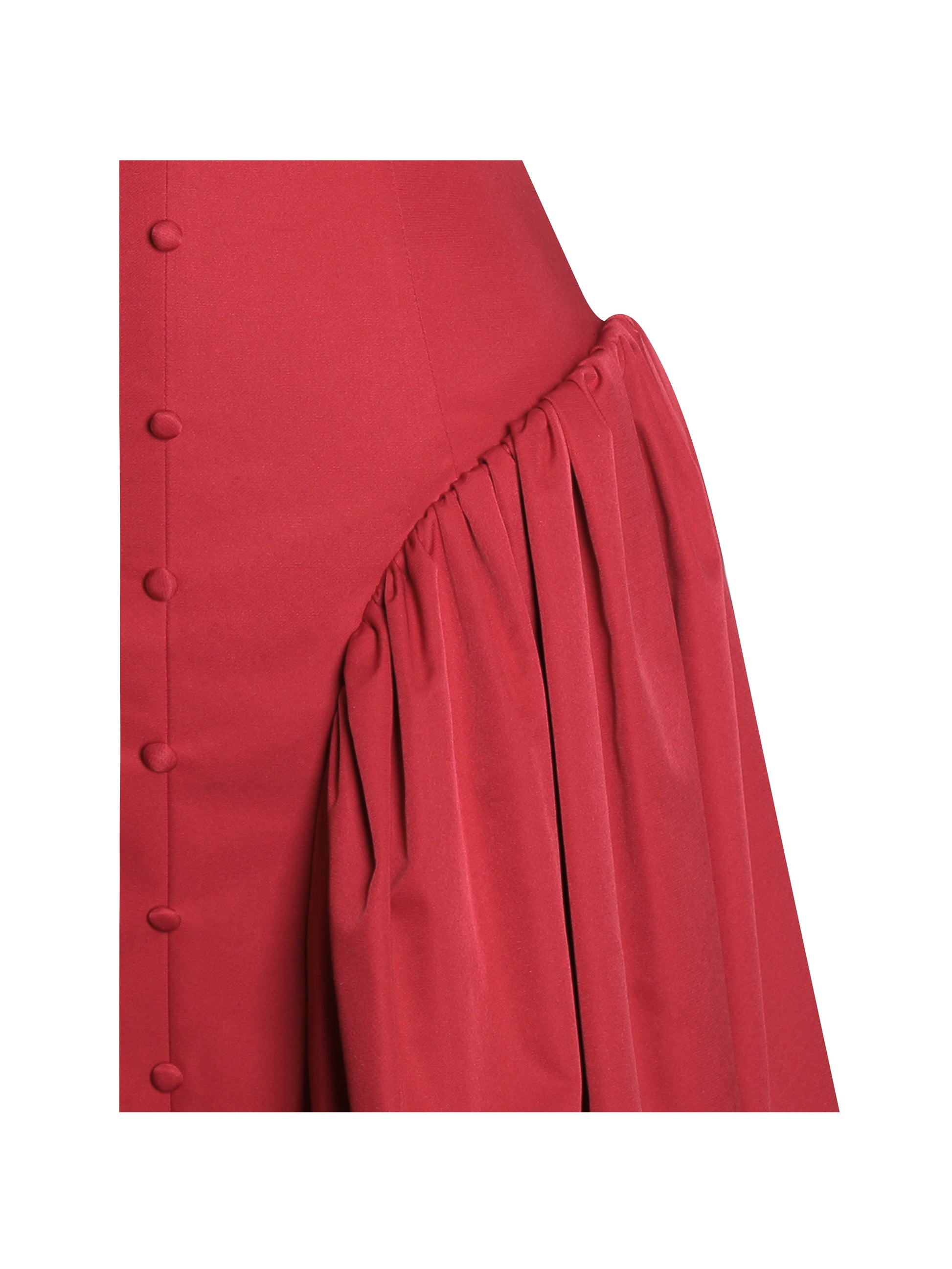 Nahla Red Drop Waist Midi Dress with Buttons - HOUSE OF SHE