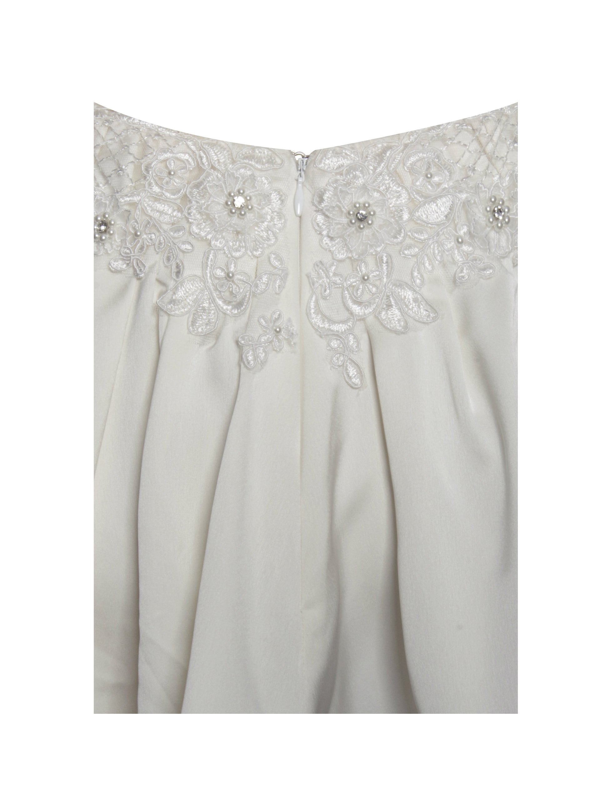 Idalia Pearl White Beaded Lace Trim Backless Halter Mini Dress - HOUSE OF SHE
