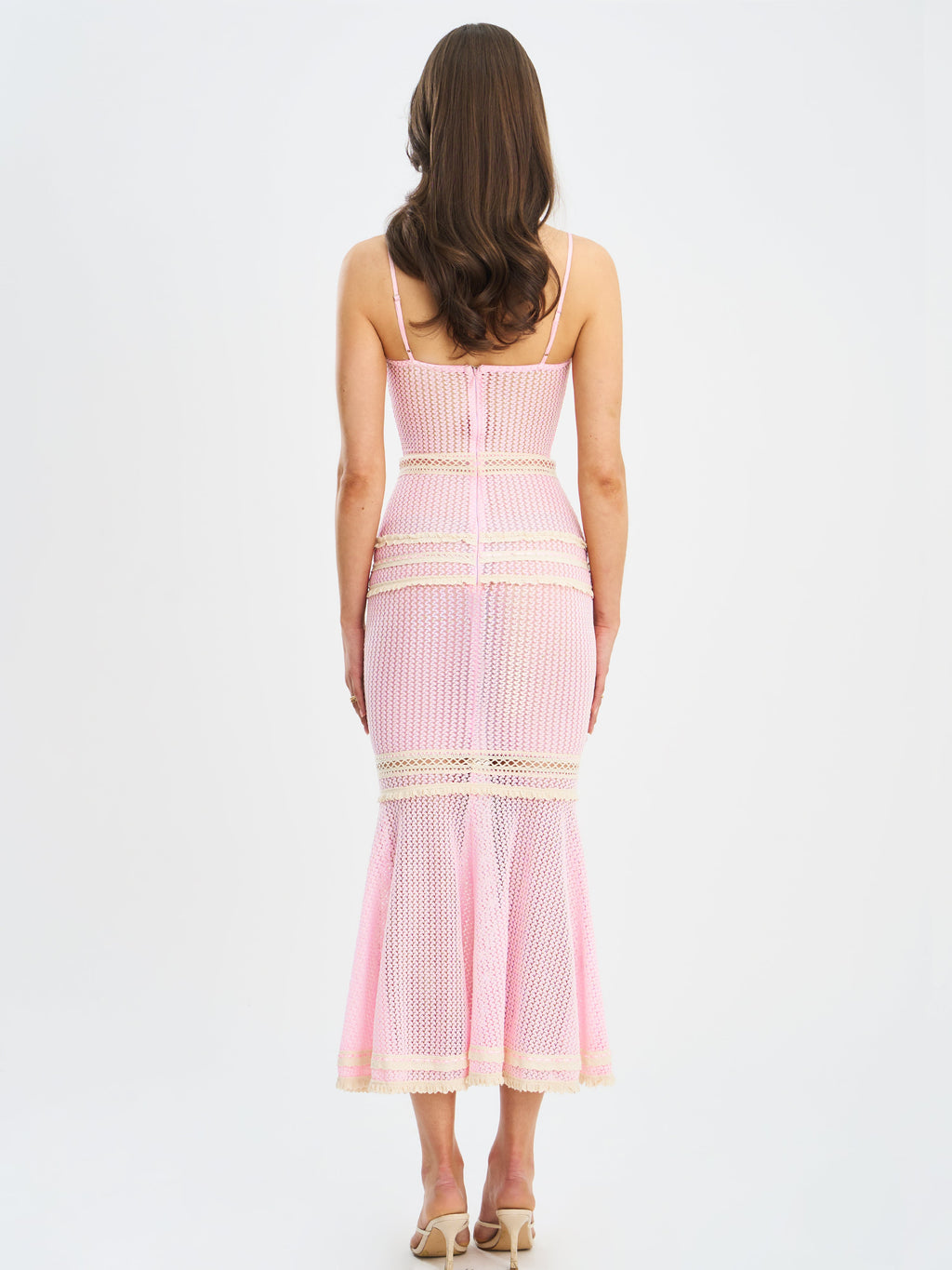 Pallas Pink Lace Trim Crochet Mermaid Maxi Dress - HOUSE OF SHE