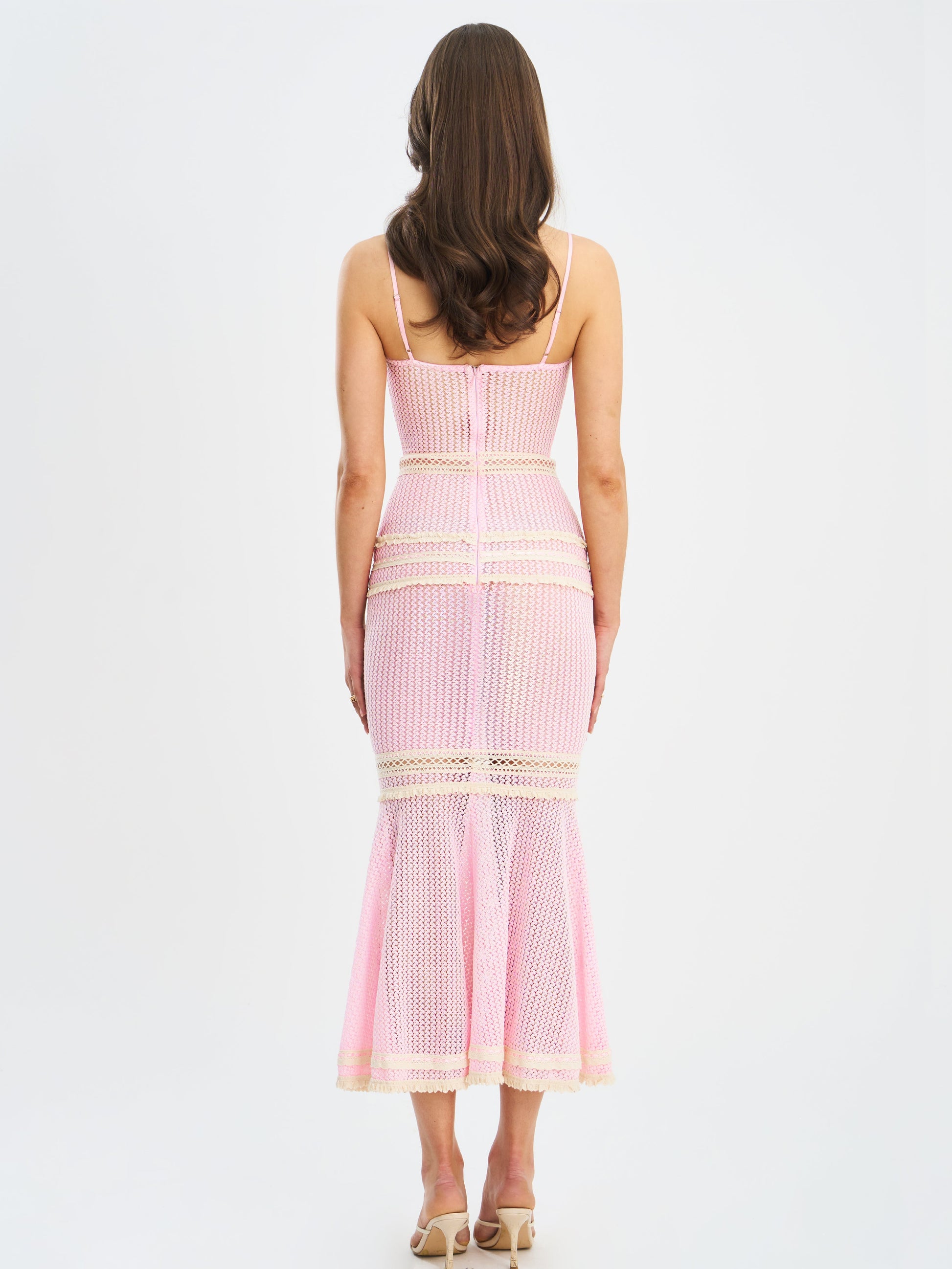Pallas Pink Lace Trim Crochet Mermaid Maxi Dress - HOUSE OF SHE