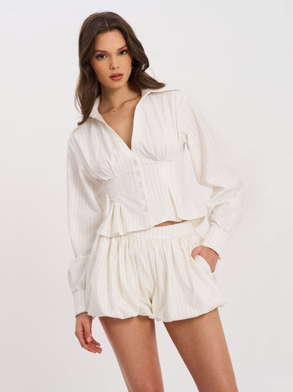 Sylvie White Pinstripe Bubble Shorts