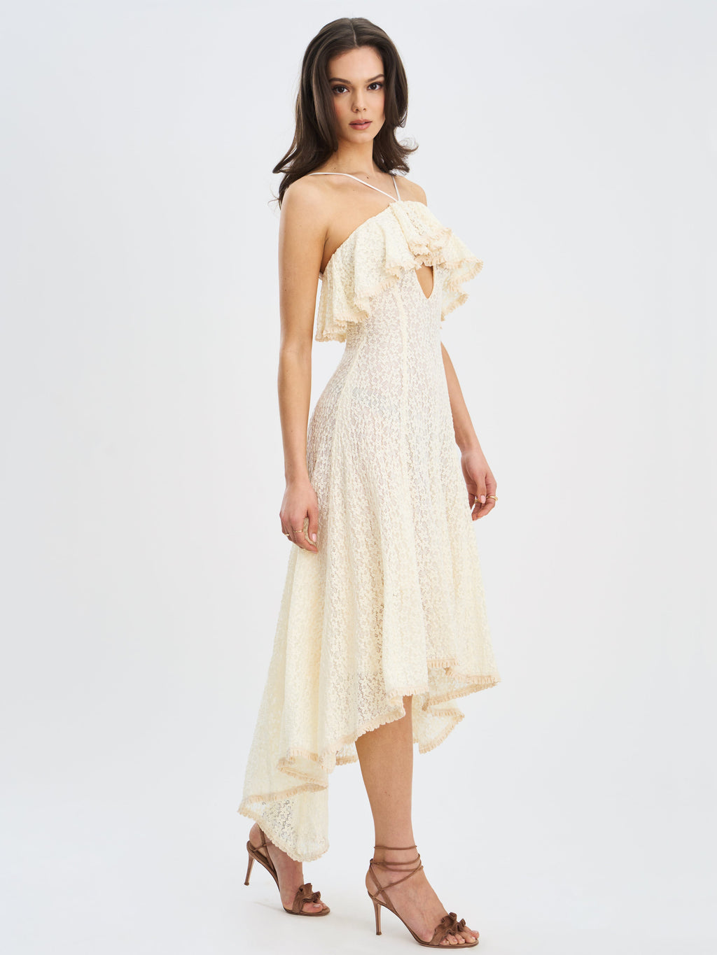 Idra Lace Trim Sleeveless Crochet Midi Trailing Dress - HOUSE OF SHE