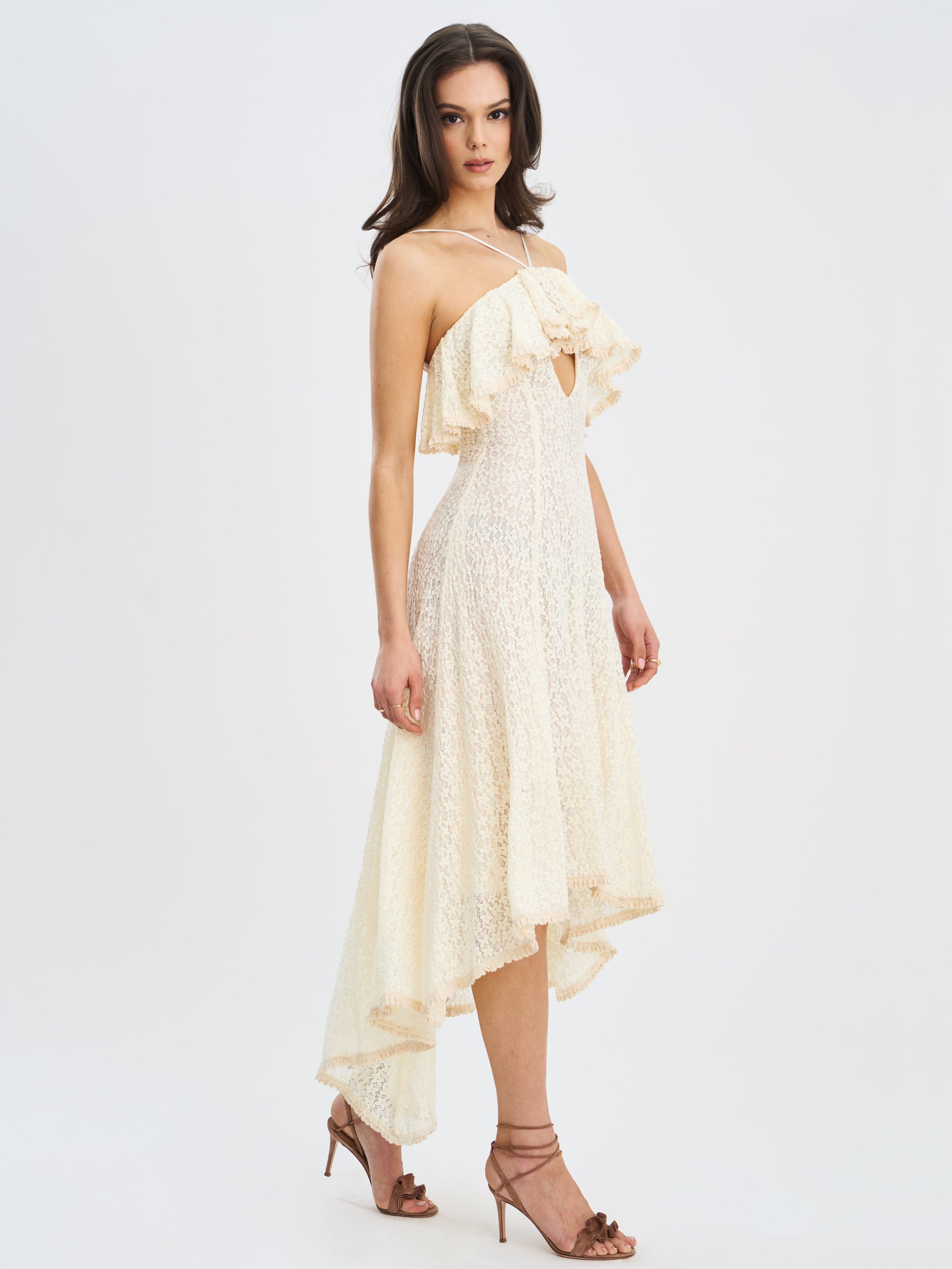 Idra Lace Trim Sleeveless Crochet Midi Trailing Dress - HOUSE OF SHE