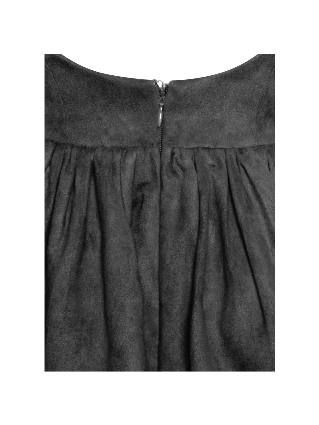 Jacqueline Backless Black Mini Puffy Suede Dress  HOUSE OF SHE