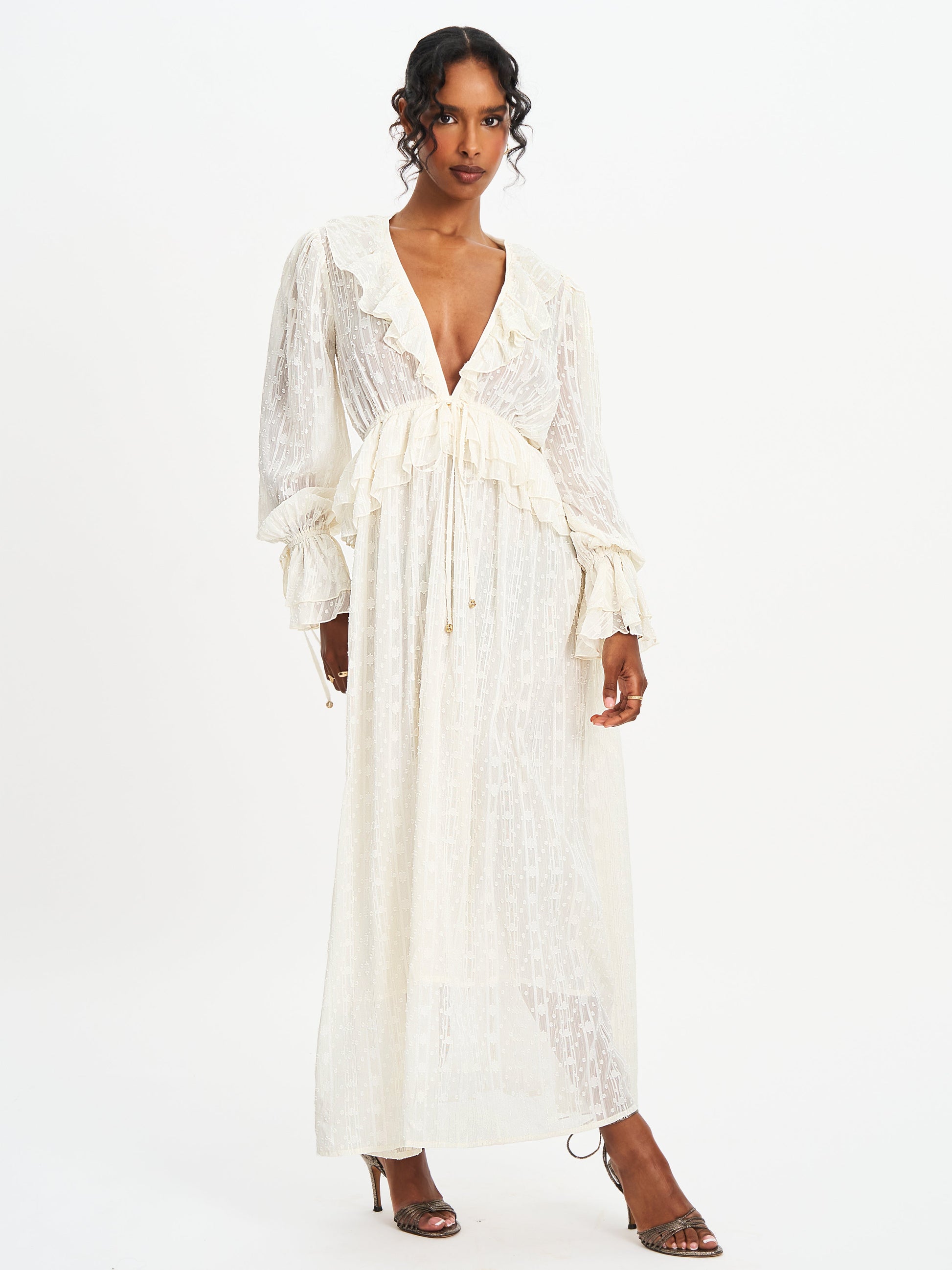 Safiya Jacquard Chiffon Long Sleeve Maxi Dress - HOUSE OF SHE