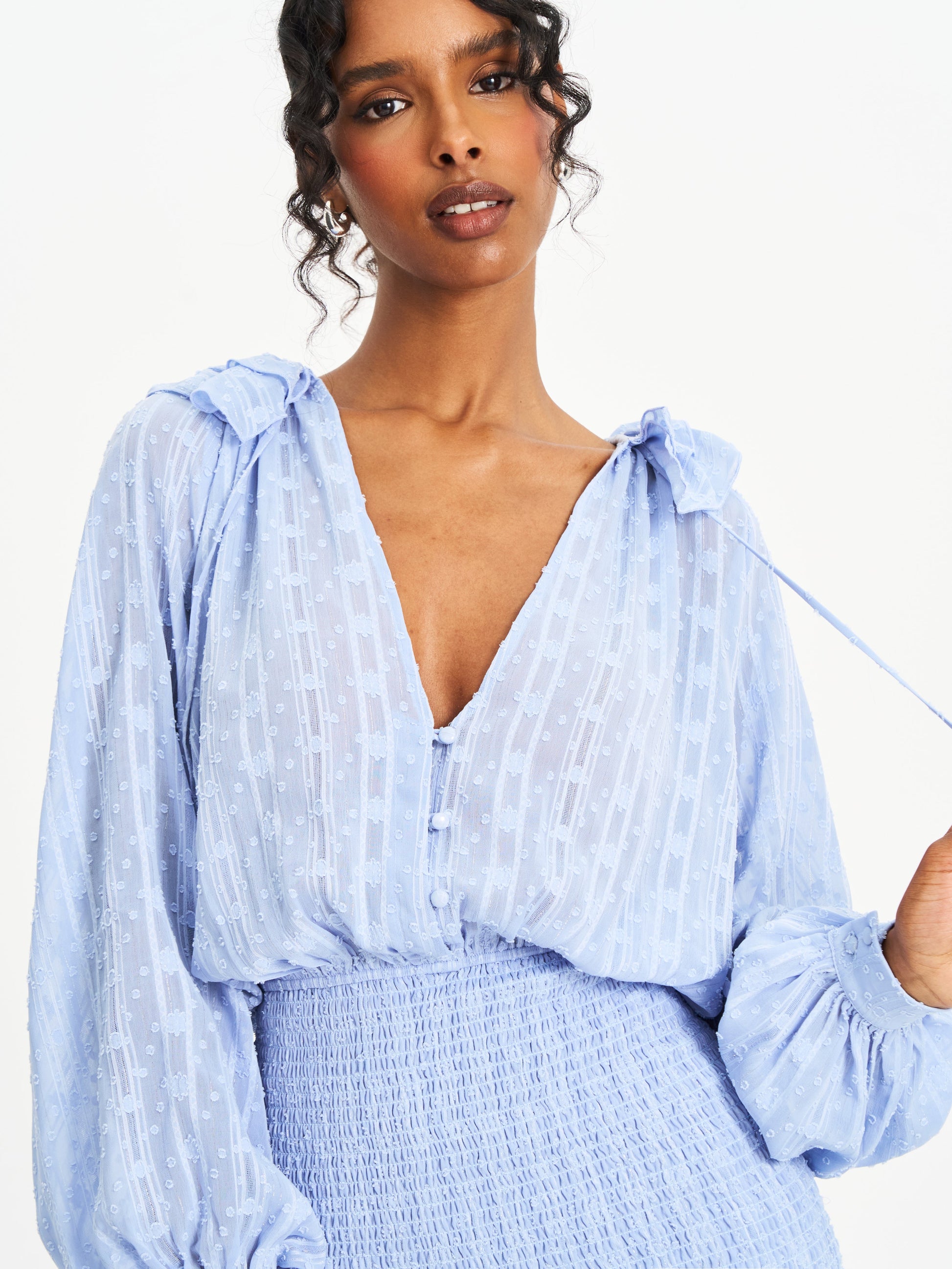 Zahari Blue Smock Bottom Balloon Sleeve Mini Dress - HOUSE OF SHE