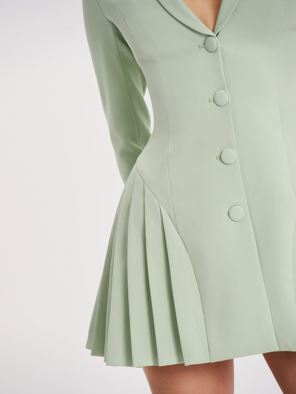 Delia Pistachio Green Blazer Dress with Pleated Detail - HOUSE OF SHE