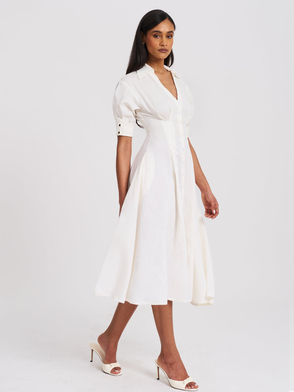 Palina Lyocell Pleated Midi Preppy Shirt Dress - HOUSE OF SHE