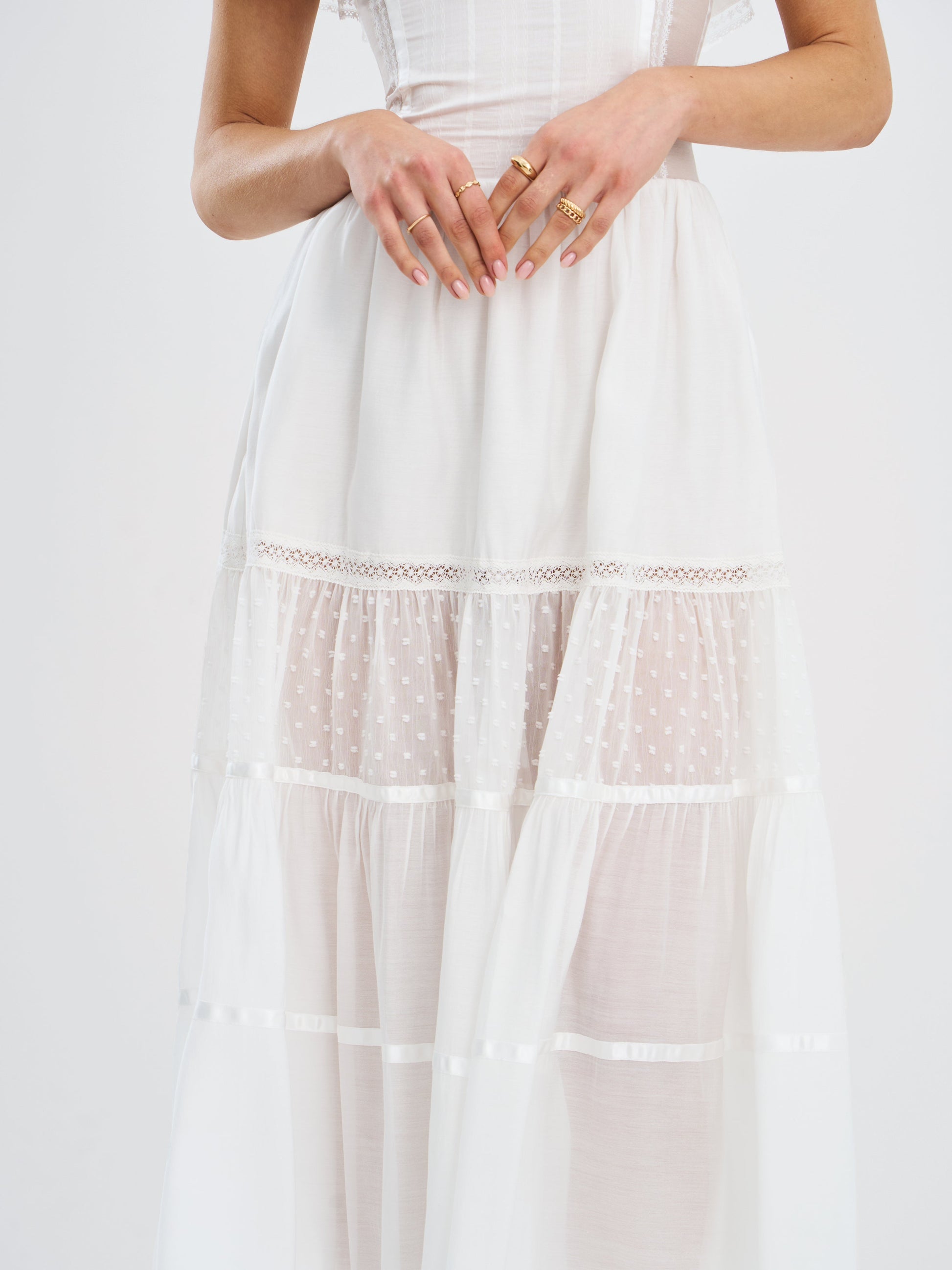 Eden Square Neck Ruffle Trim High Waist Midi Dress - HOUSE OF SHE