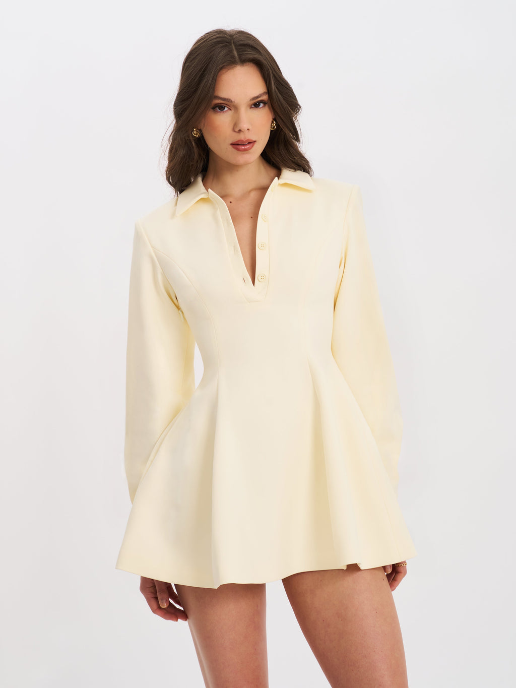 Obelia Off White Long Sleeve Polo Mini Dress - HOUSE OF SHE