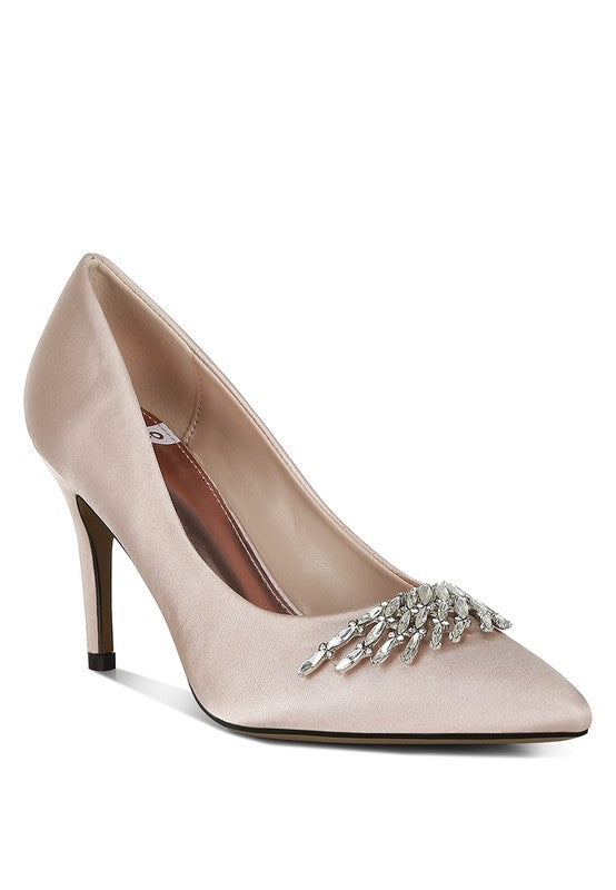 Rhodolia Diamante Brooch Detail Satin Pumps  HOUSE OF SHE