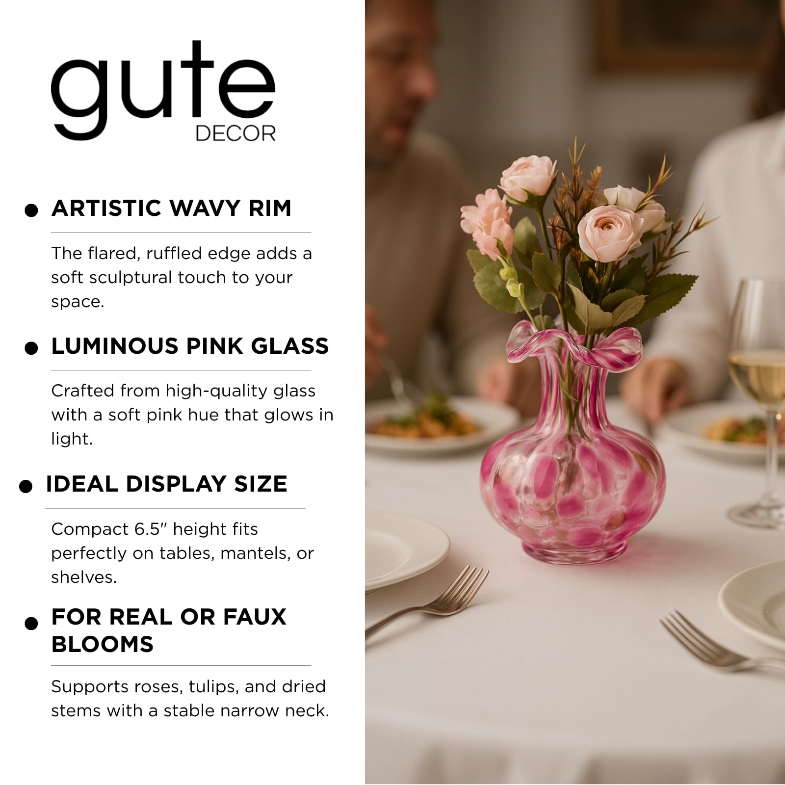 Blush Petal Small Hand‑Blown Glass Flower Vase Décor  – 7″  - HOUSE OF SHE