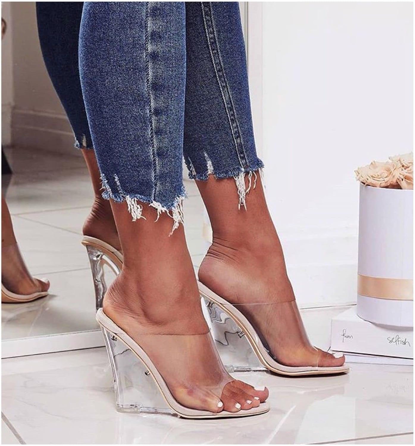 Clear Chunky Block Wedge Heels