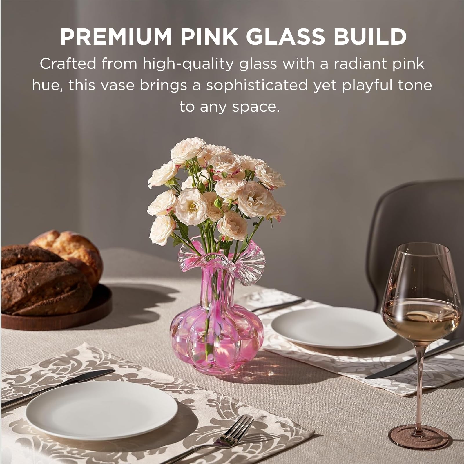 Blush Petal Small Hand‑Blown Glass Flower Vase Décor  – 7″  - HOUSE OF SHE