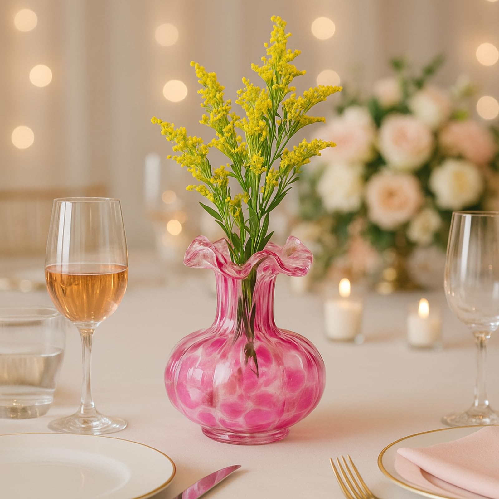 Soft Bloom Hand‑Blown Glass Flower Vase Décor  – 7″ 